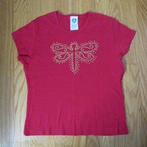 NEXT ERA KIDS GIRL'S SIZE L T-SHIRT RED GOLD BUTTERFLY GRAPHIC CAP SLEEVES